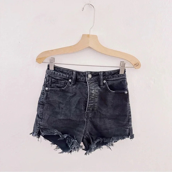 Free People Curvy High Waist Jean Shorts Black Raw Hem - Picture 5 of 10